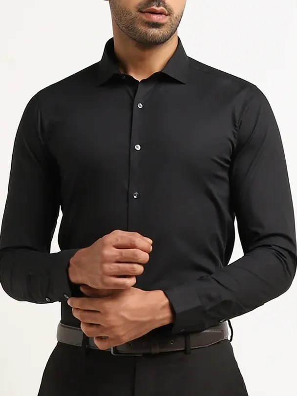 Man's Formals Black Cotton-Blend Ultra Loose Shirt