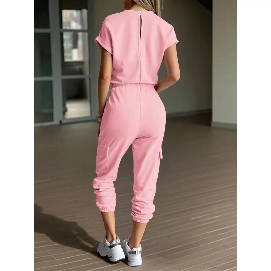 Round Neck Short Sleeve Top and Pants Set