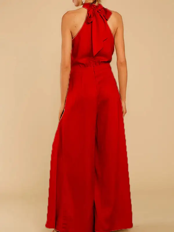 The Shoulder High Waist Jumpsuit Wide Pants
