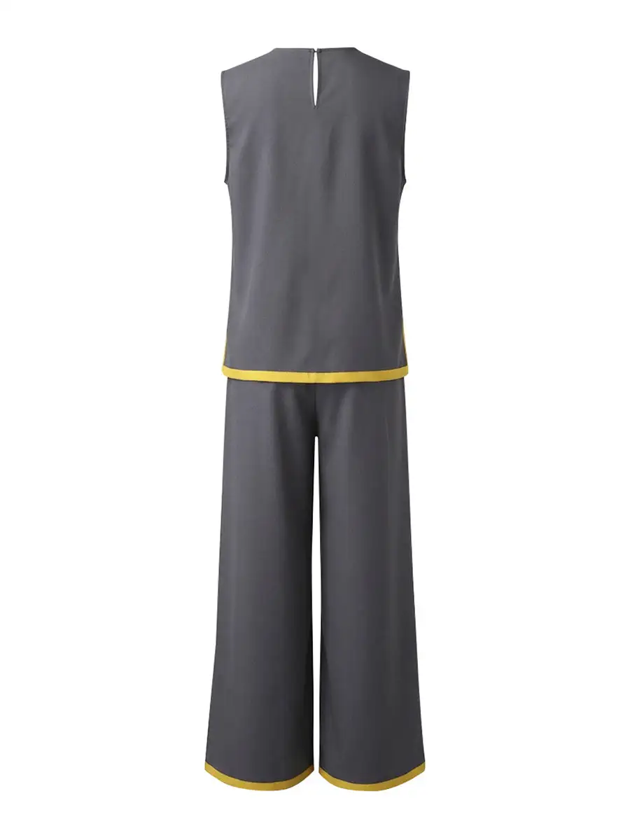 High Waist Round Neck Top And Pants Set