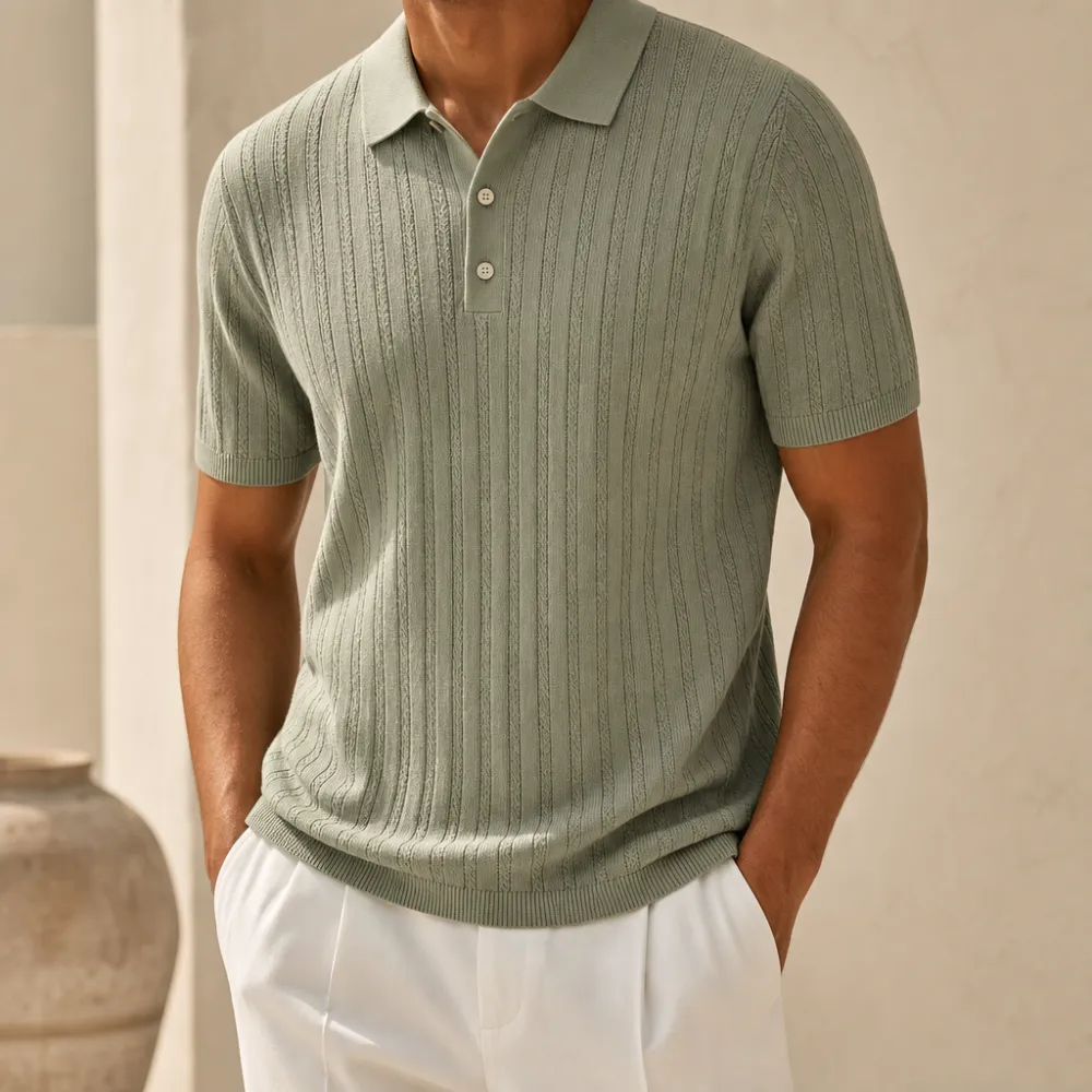 Men’s Textured Short Sleeve Knit Polo Shirt
