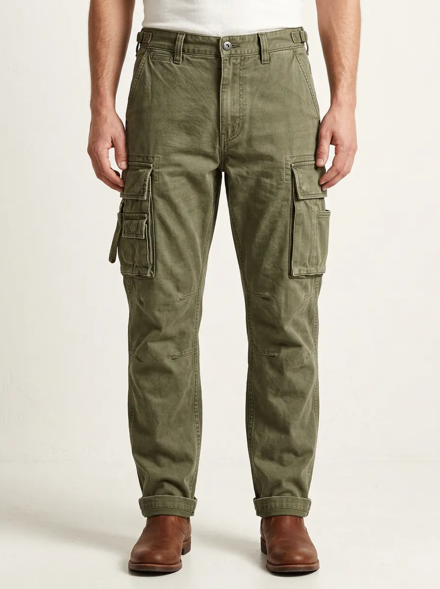 Men's Military Style Olive Green Multi-Pocket Cargo Pants