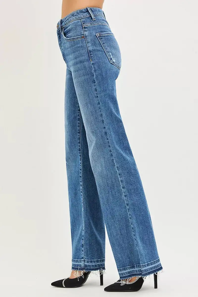 High Rise Released Hem Wide Leg Jeans