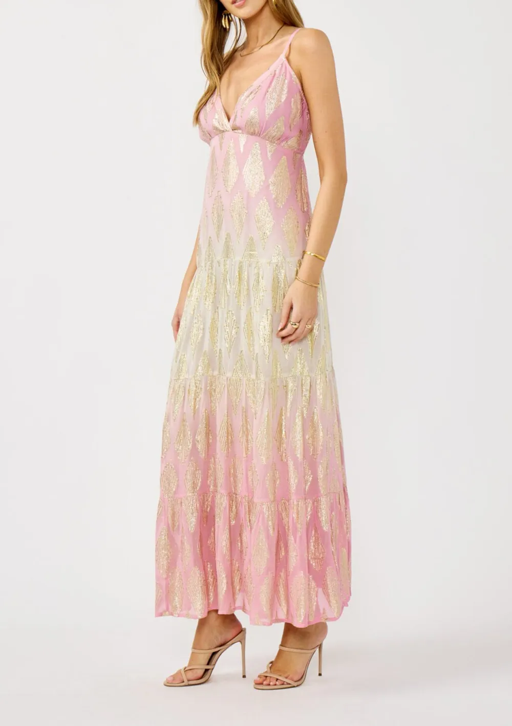 Geometric V-Neck Maxi Dress