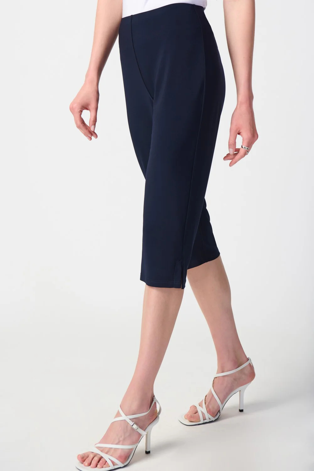 Navy Blue Cropped Cuffed Pants