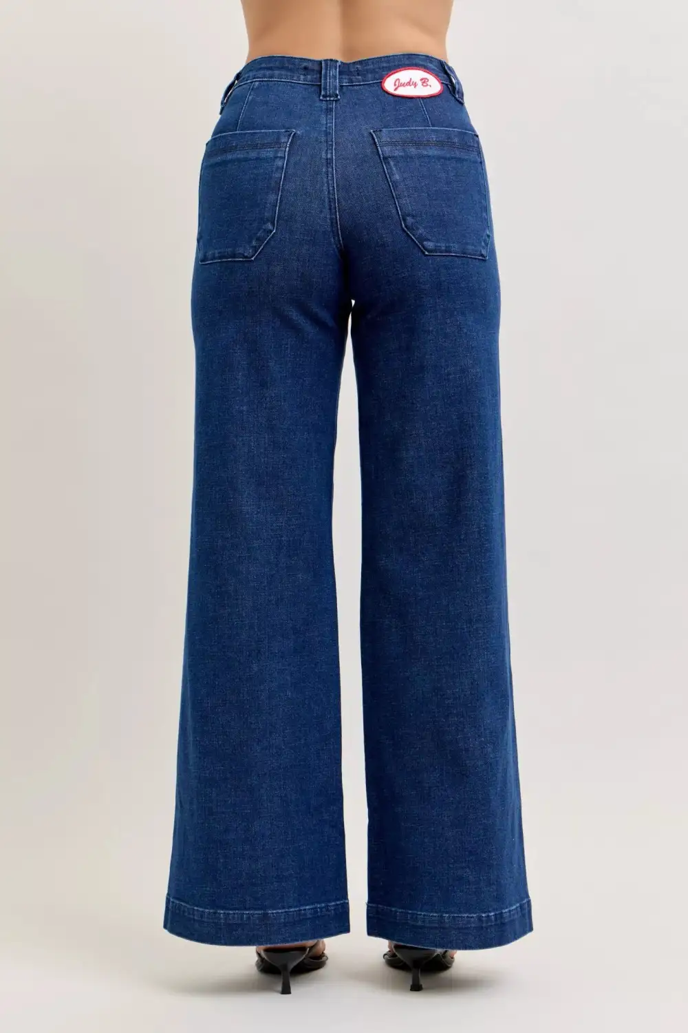 High Rise Patch Pocket Wide Leg Jeans