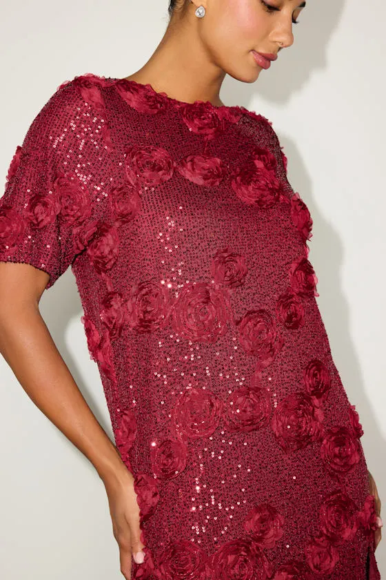 Kayleena Ivory Sequin Rosette Tie-Back Shift Dress