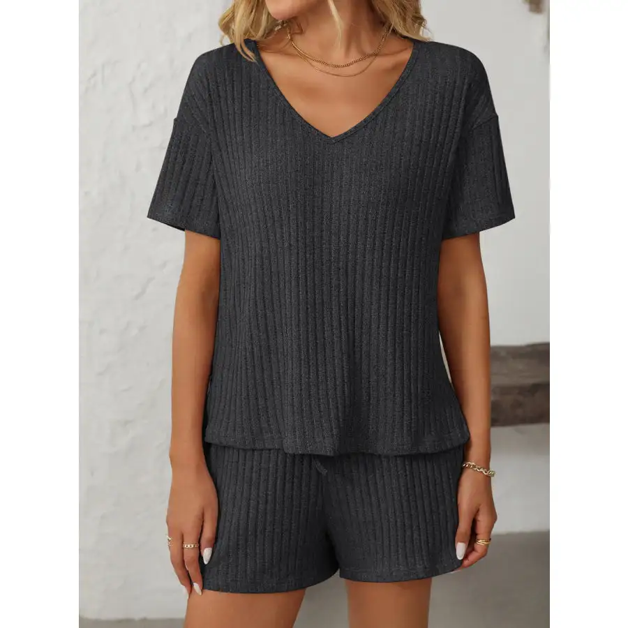 Mandy V Neck Short Sleeve Top and Shorts Set
