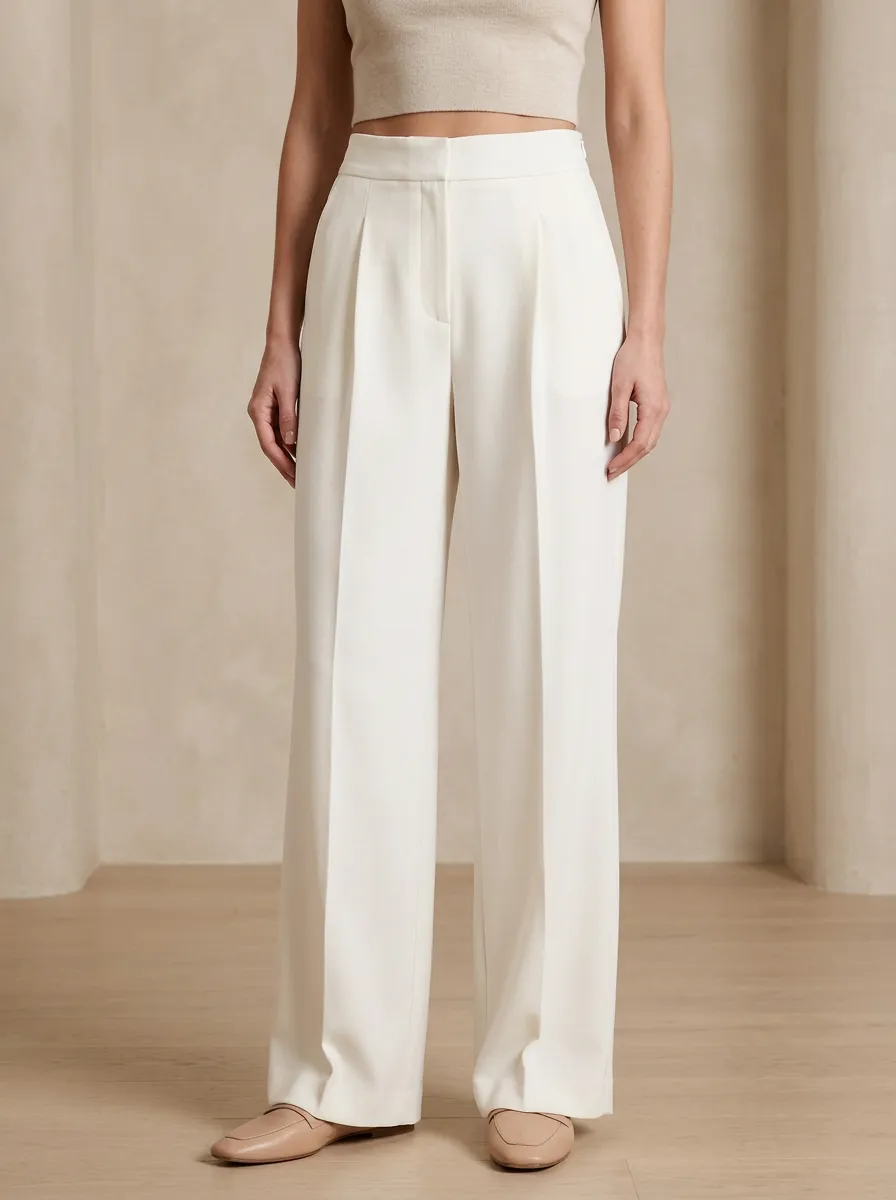 Polished Wide-Leg Pleated Solid Women's Wide-Leg Pants