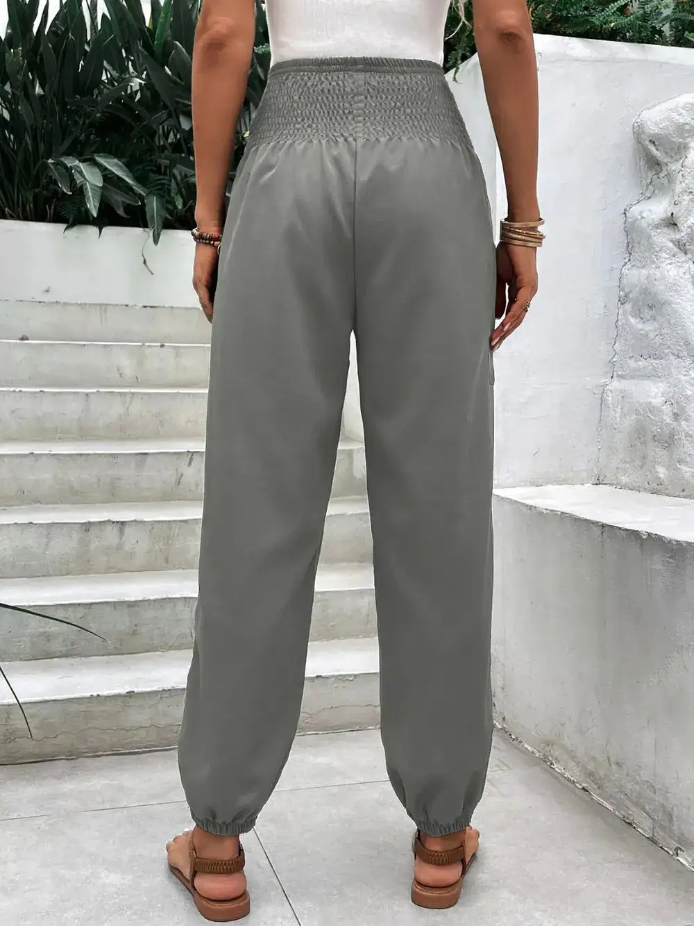 Relaxed Smocked High Waist Pants