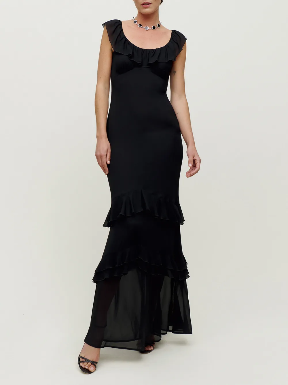 Floral Patterned Ruffled Maxi Dress