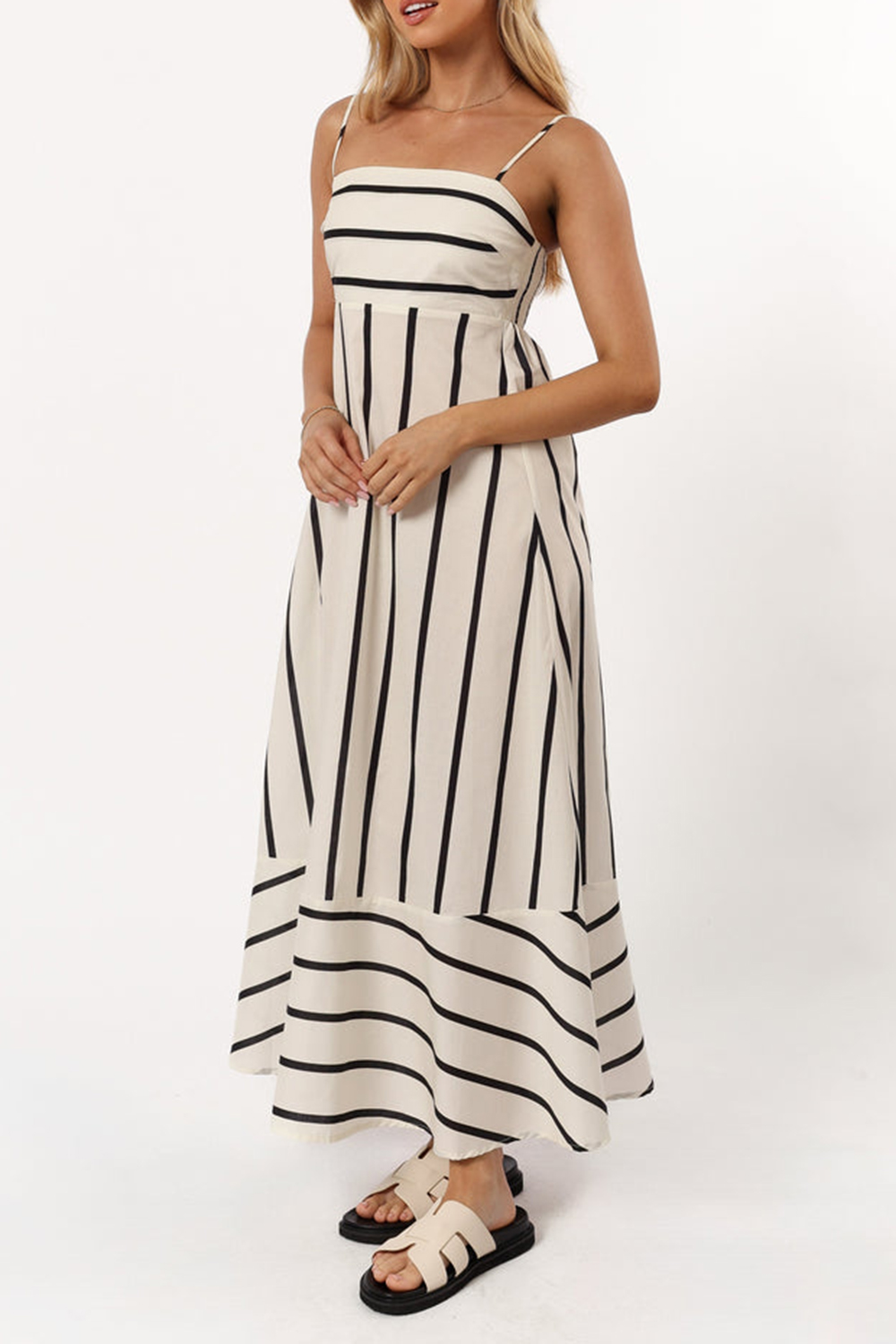 CREAM STRIPE MIDI DRESS