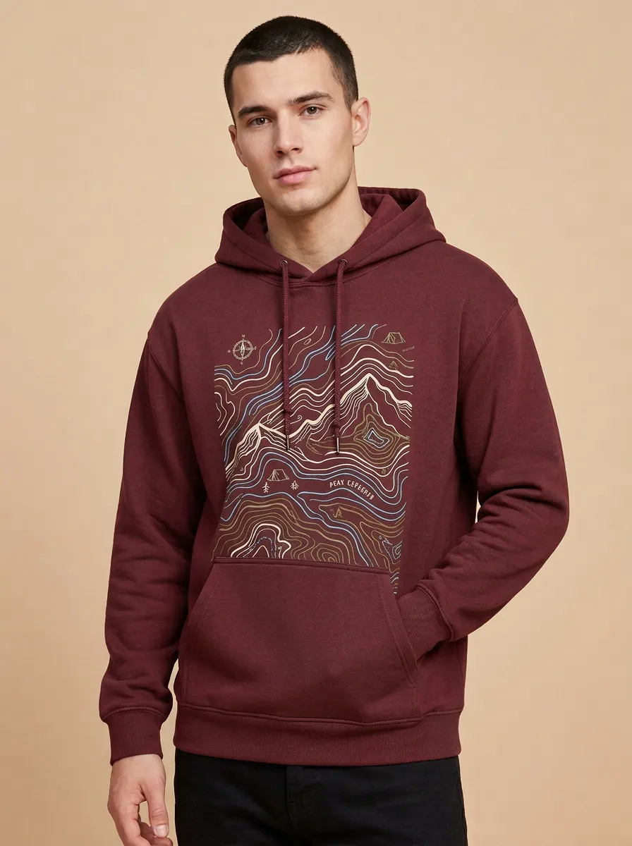 Men's Canyon Mountain Hiking Topographic Graphic Hoodie