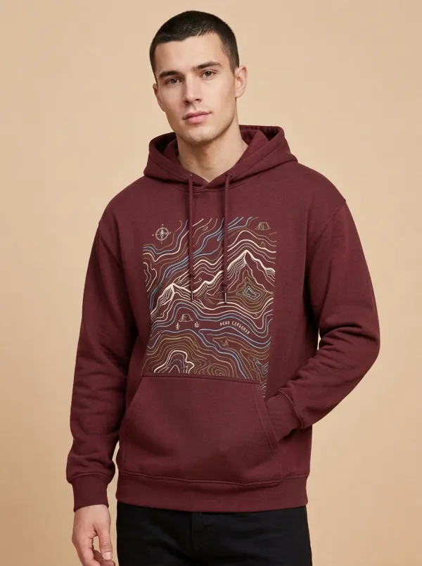 Men's Canyon Mountain Hiking Topographic Graphic Hoodie