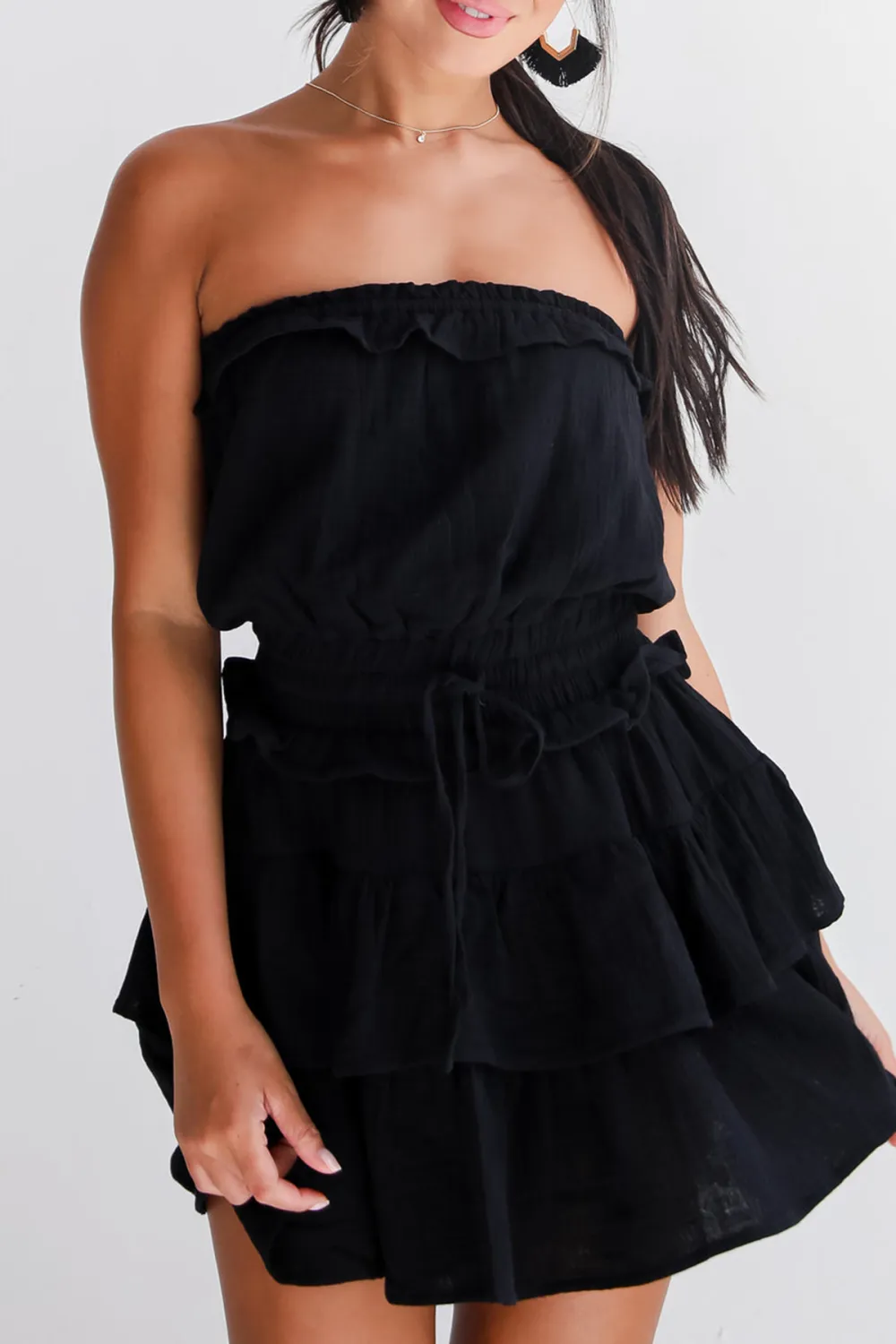Casual Linen Strapless Mini Dress