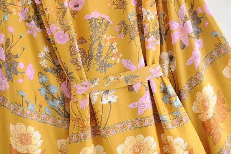 Floral Print Bat Sleeve Kimono Dress