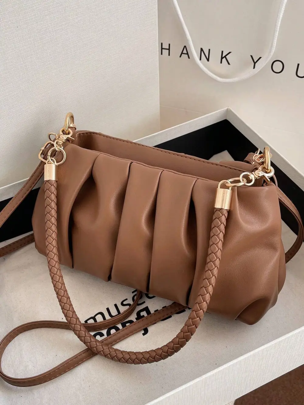 Pleated PU Leather Shoulder Bag