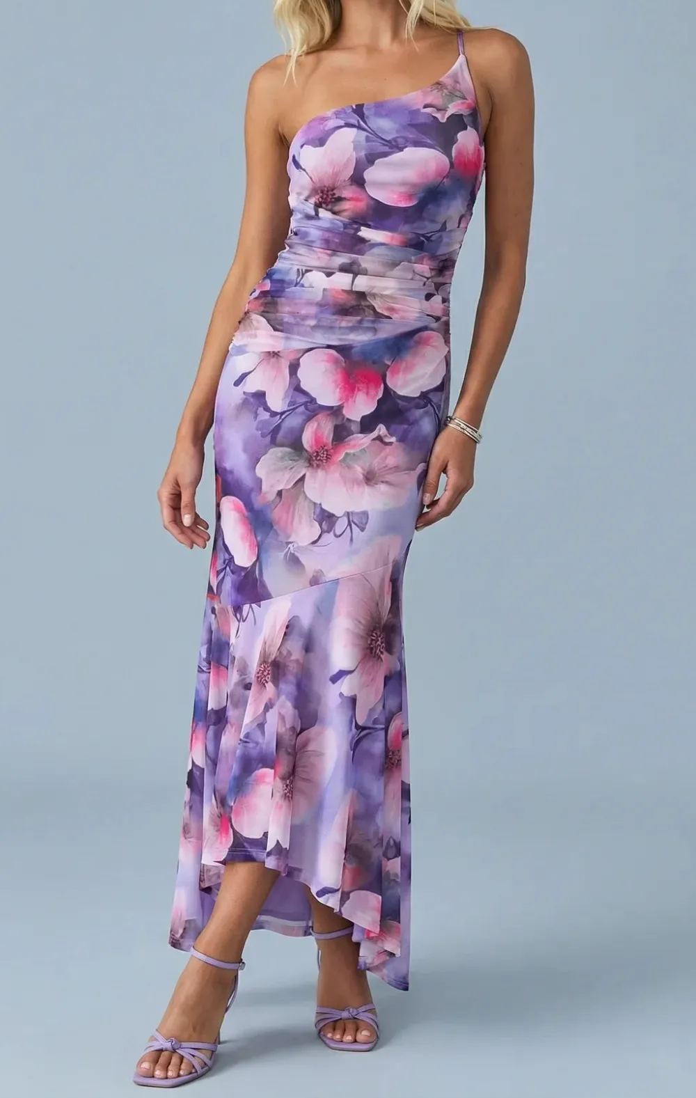 Bodycon One Shoulder Ruched Maxi Dress