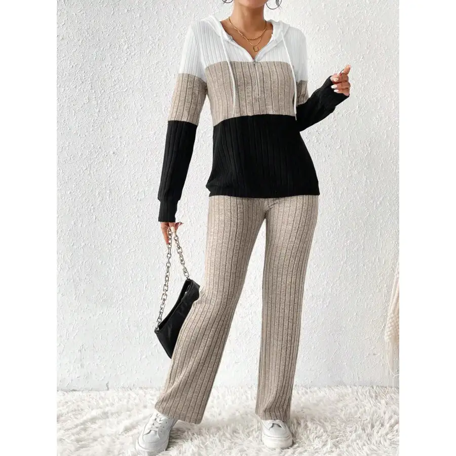 Block Half Zip Hooded Top and Pants Set