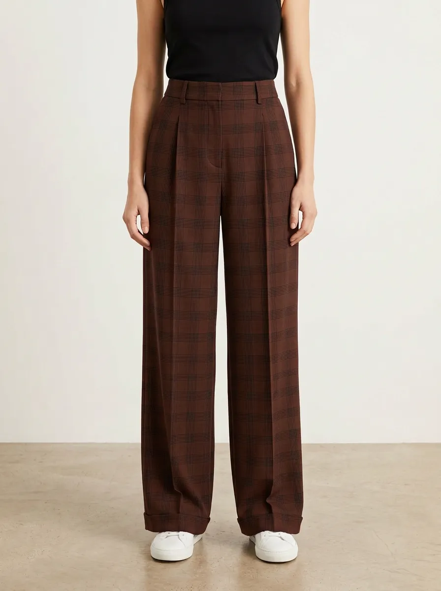 Everyday Wide-Leg Plaid Printed Women's Wide-Leg Pants