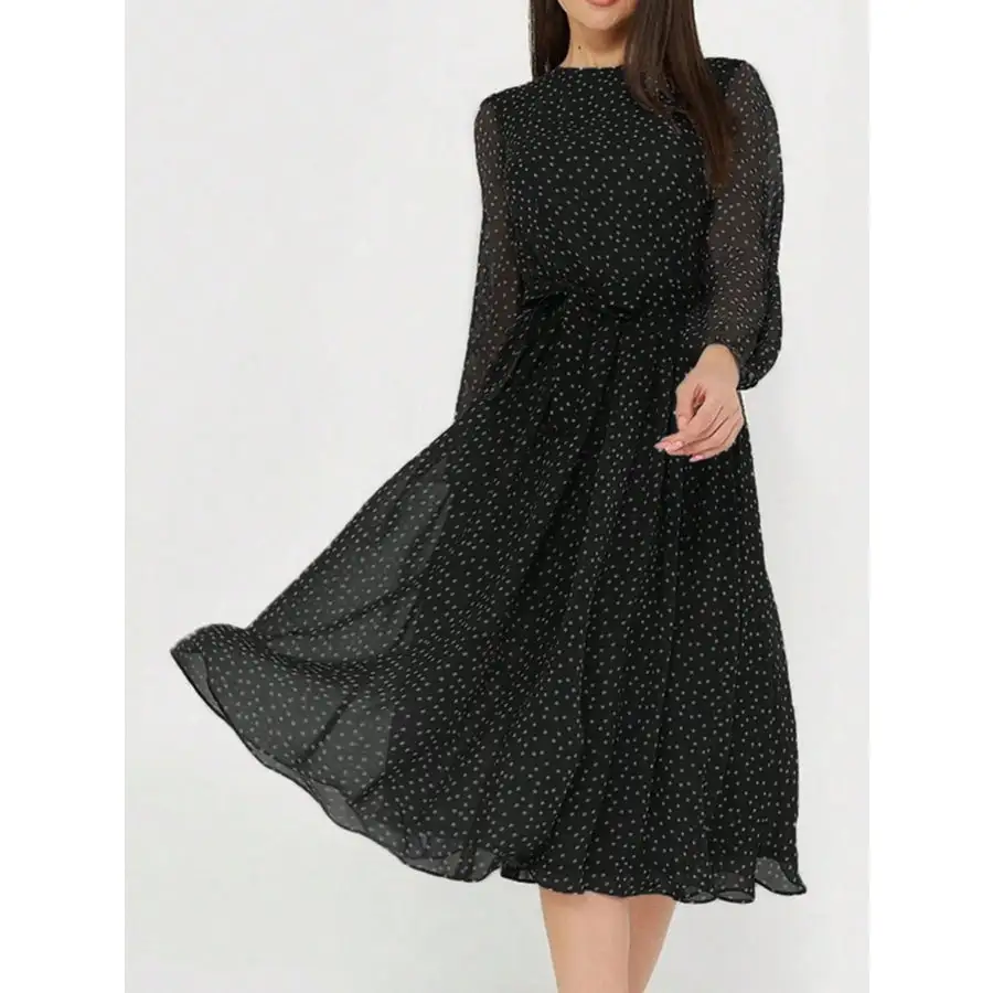 Polka Dot Long Sleeve Midi Dress