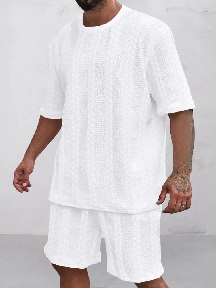 Casual Jacquard T-Shirt Shorts Set