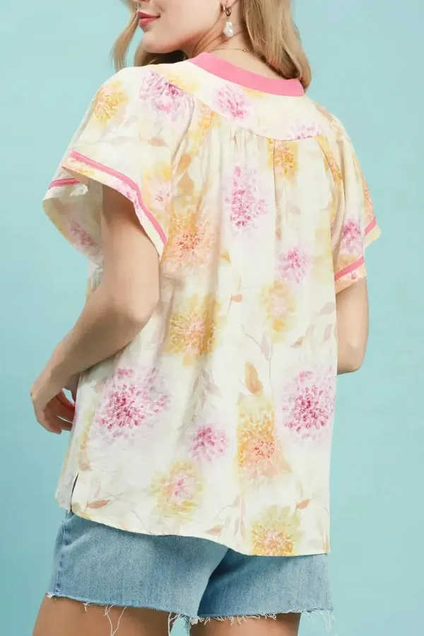 Cotton Floral Flutter Sleeve Blouse