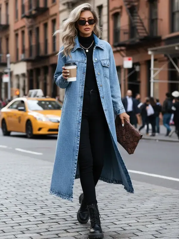 Women's Button Front Denim Coat