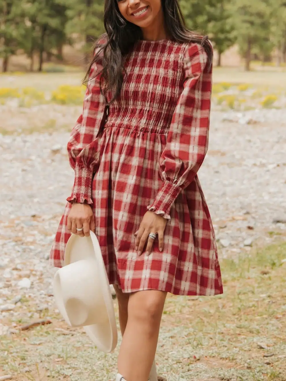 Plaid Printed Smocked Mini Dress