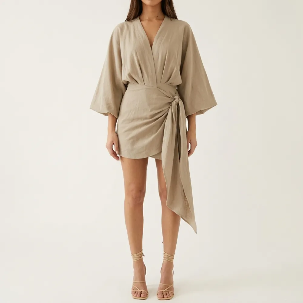 Wrap Style Kimono Sleeve Midi Dress