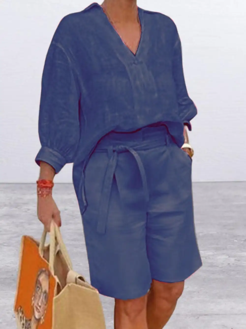 Johnny Collar Sleeve Top and Shorts Set