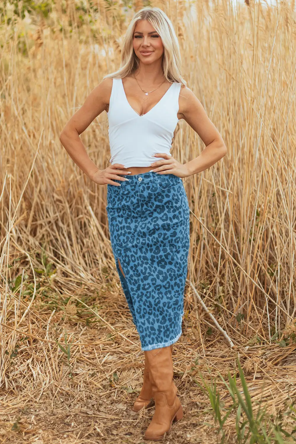 Tailored Denim Printed Skirt