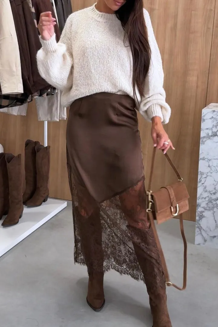 Satin Lace Maxi Skirt