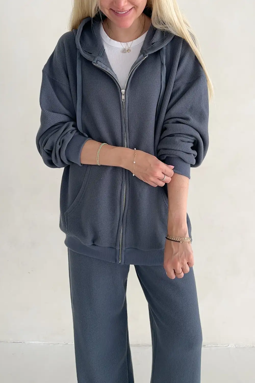 Flowy Waffle Knit Hoodie