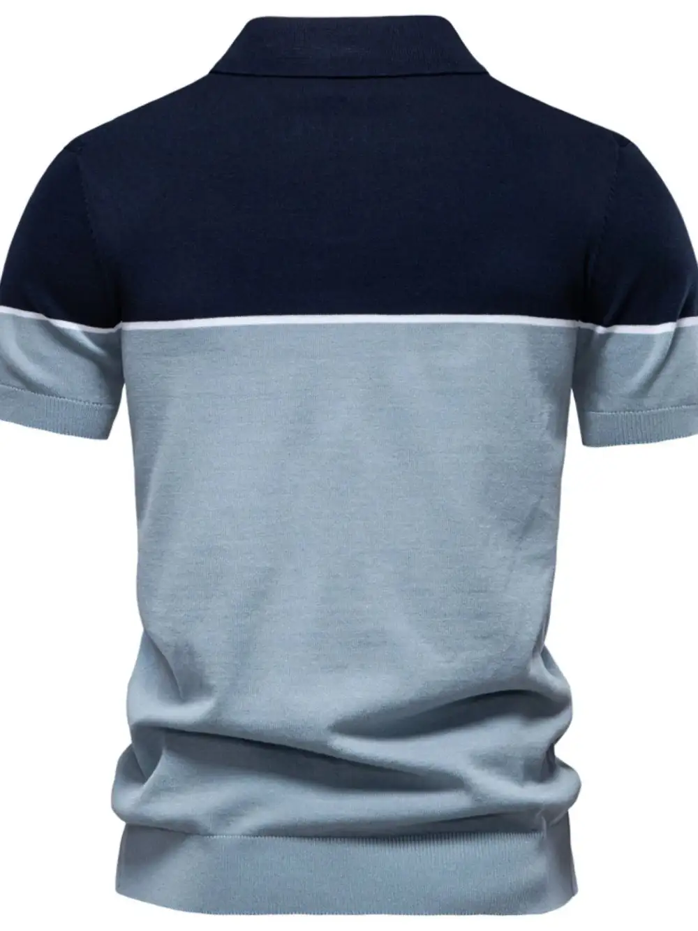 Short-Sleeve Color-Block Contrast-Stitch Ribbed Polo Shirt