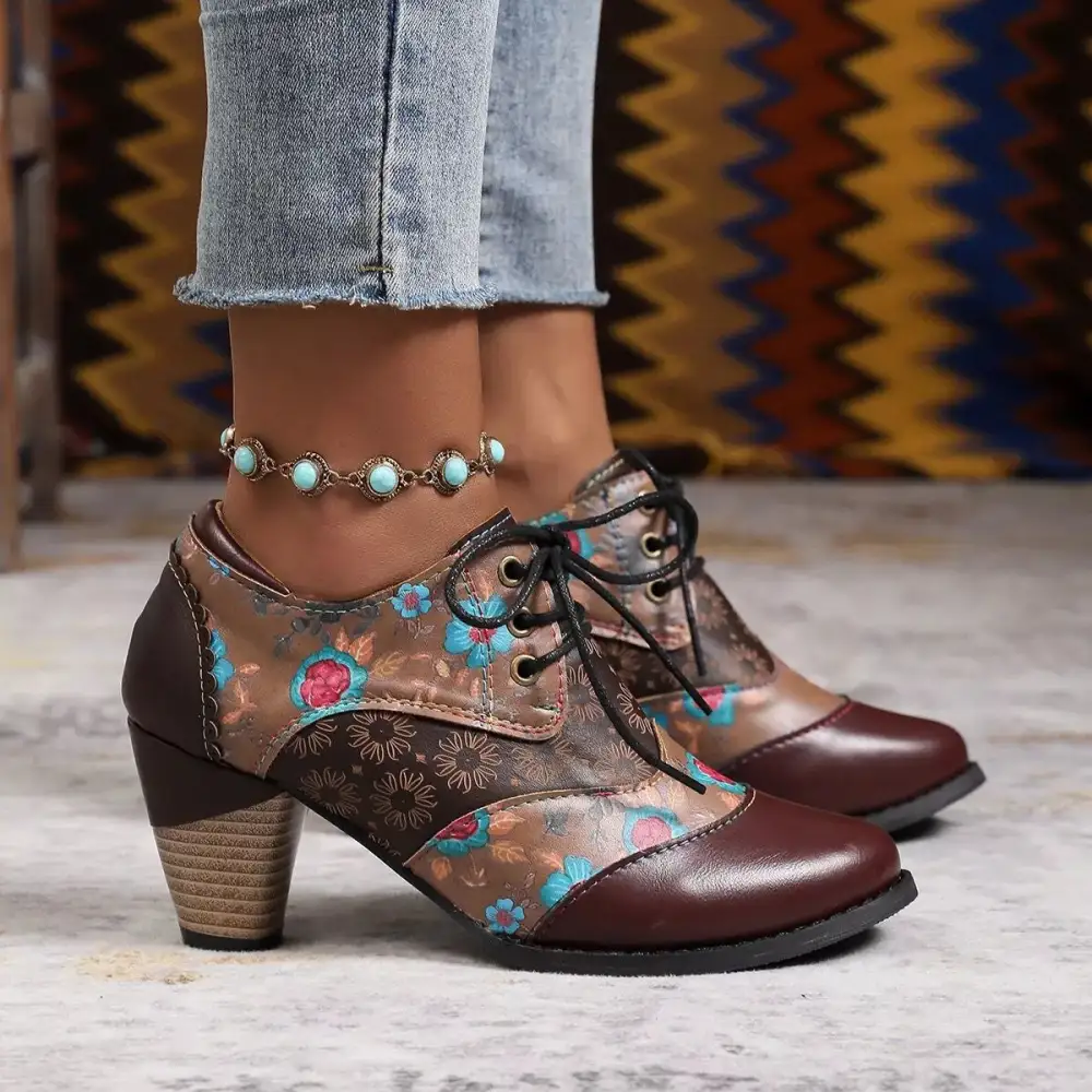 Lace Up Block Heel Ankle Boots