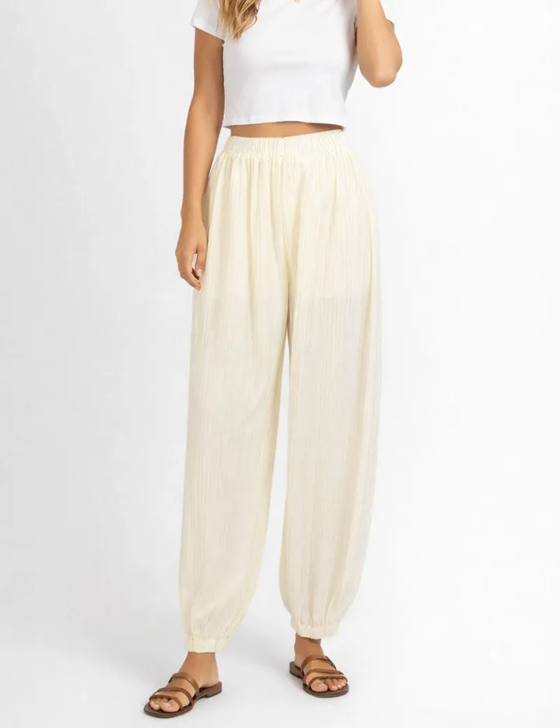 Chic Crinkle Solid Color Elastic Cuff Balloon Pants