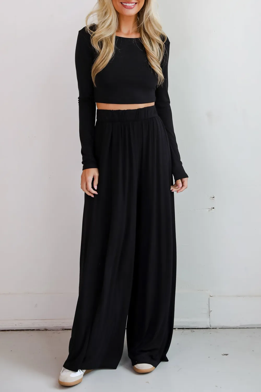 Step Black Pleated Wide Leg Pants
