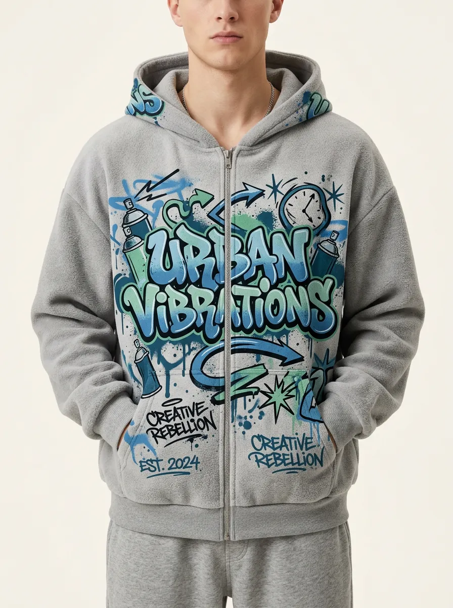 Men's Graffiti Graphic Zip-Up Hoodie