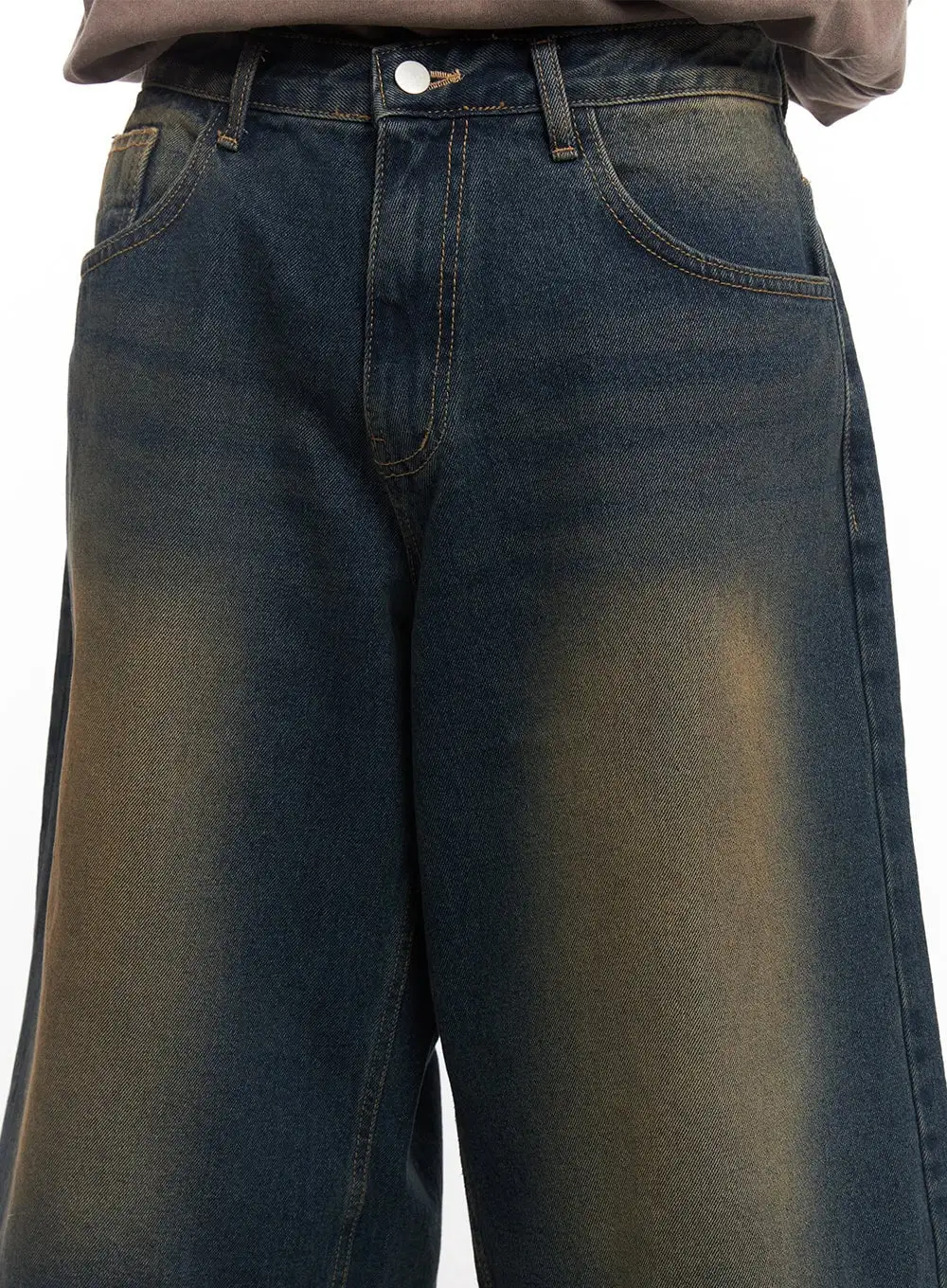 Men's Wide-Fit Washed Relaxed-Fit Denim Shorts