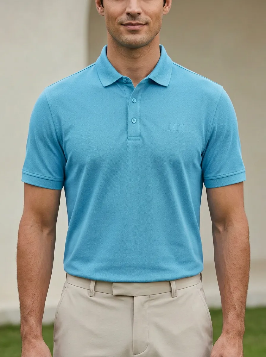 Patterned Flag-Motif Embroidered Golf Polo Shirt