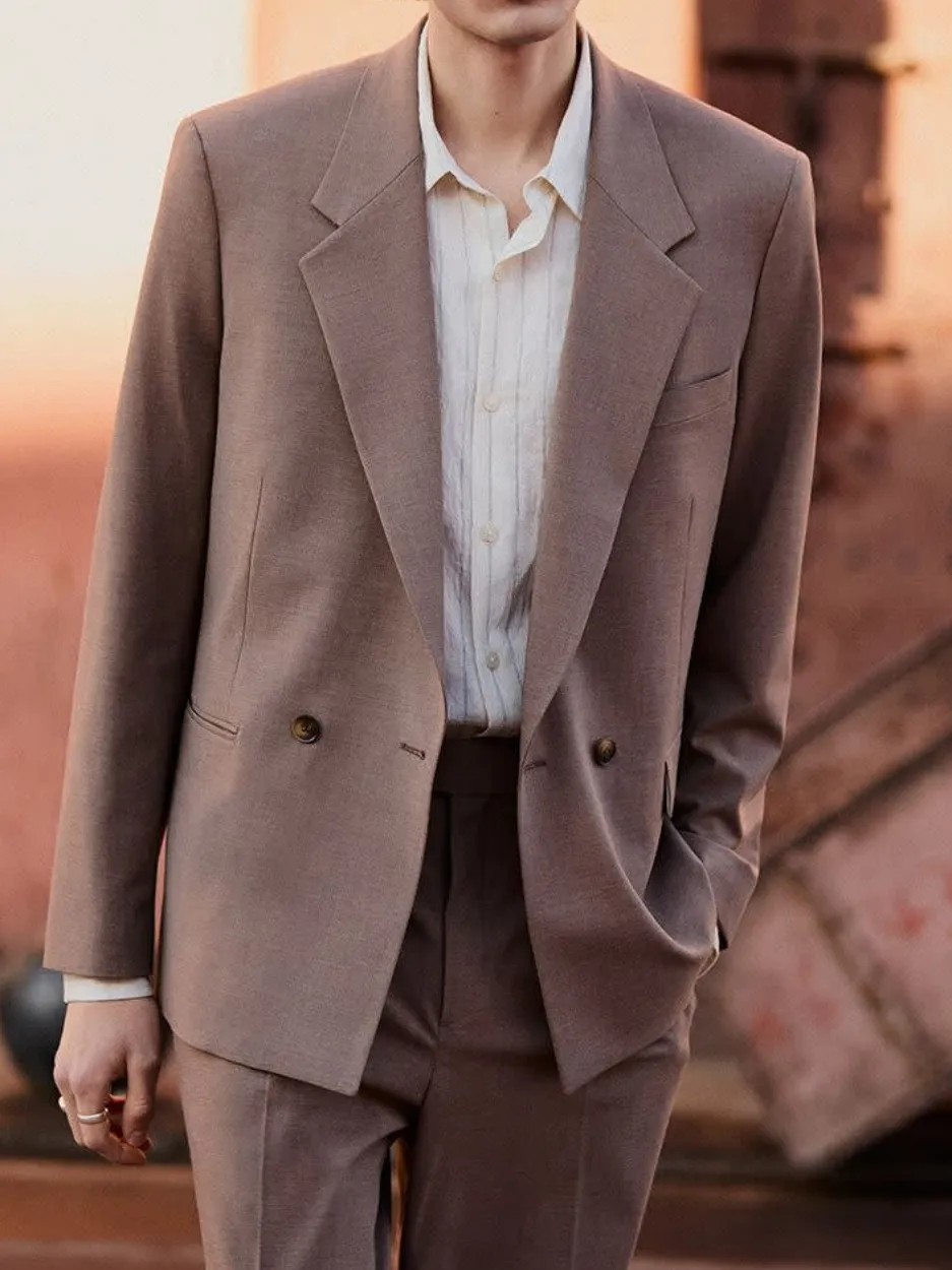 Rose Taupe Relaxed-Fit Double-Breasted  Suit Blazer