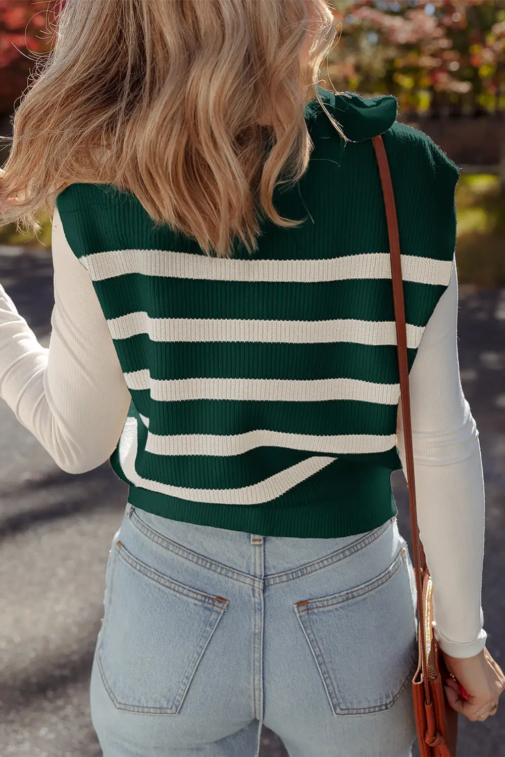 Ribbed Half Zip Collared Viscose Blend Sweater Vest