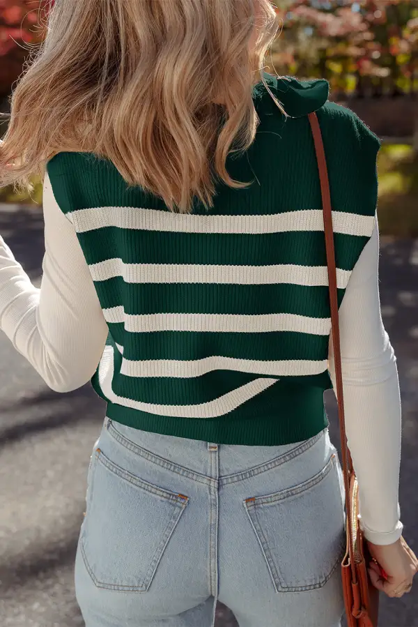 Ribbed Half Zip Collared Viscose Blend Sweater Vest