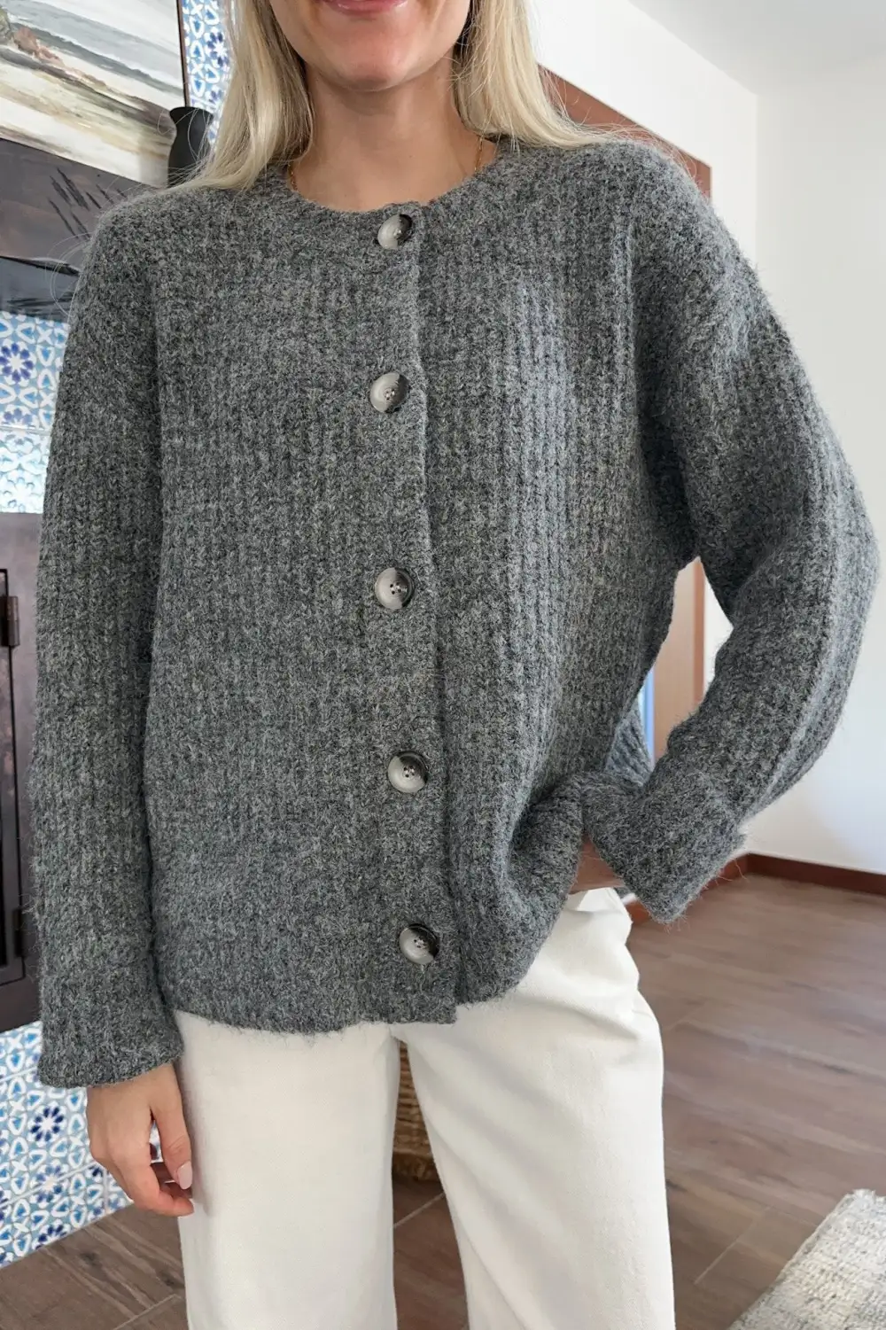 Textured Soft Button Front Cardigan
