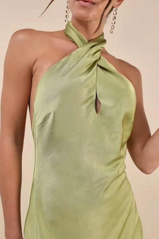 Beyond Classy White Satin Halter Midi Dress