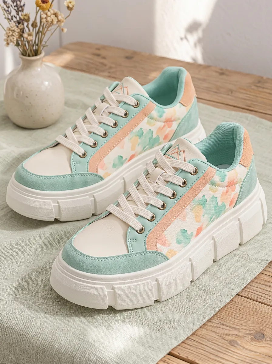Women's Classic Pastel Watercolor Floral Skate Shoes