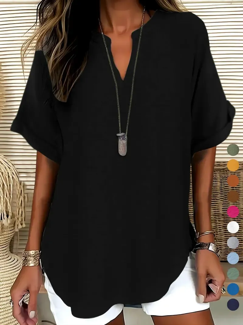 Women's Solid Color Short-Sleeve Shirt