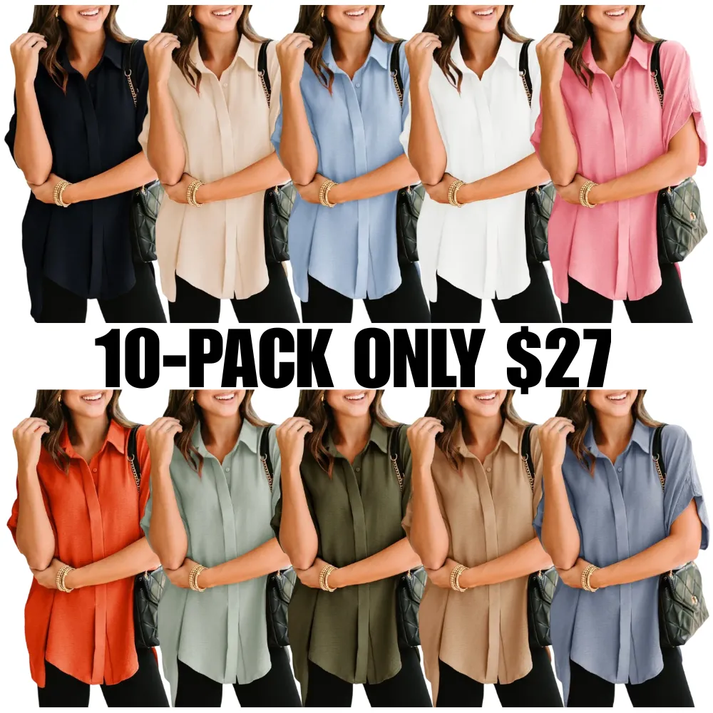Women's Tops  V Neck Button Down Shirts