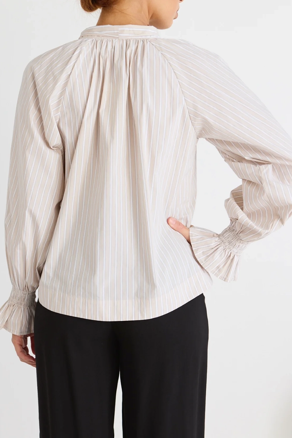 Beige Stripe Tie - Front Long - Sleeve